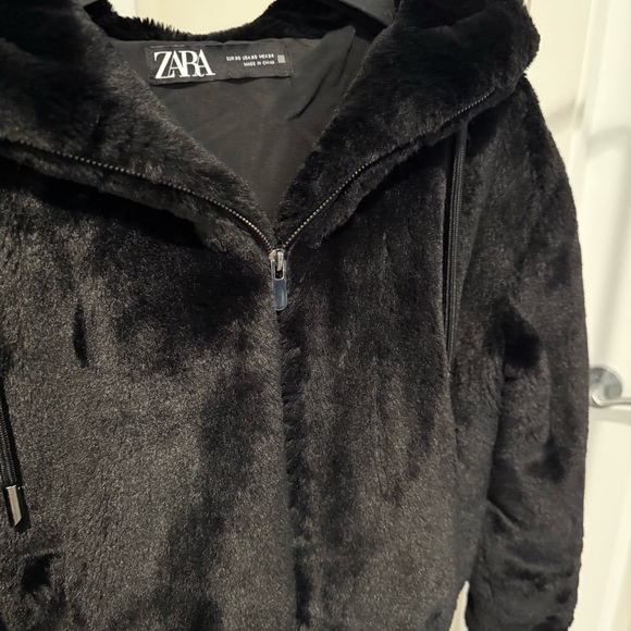 Zara Black Faux Fur Jacket size XS - Picture 4 of 8